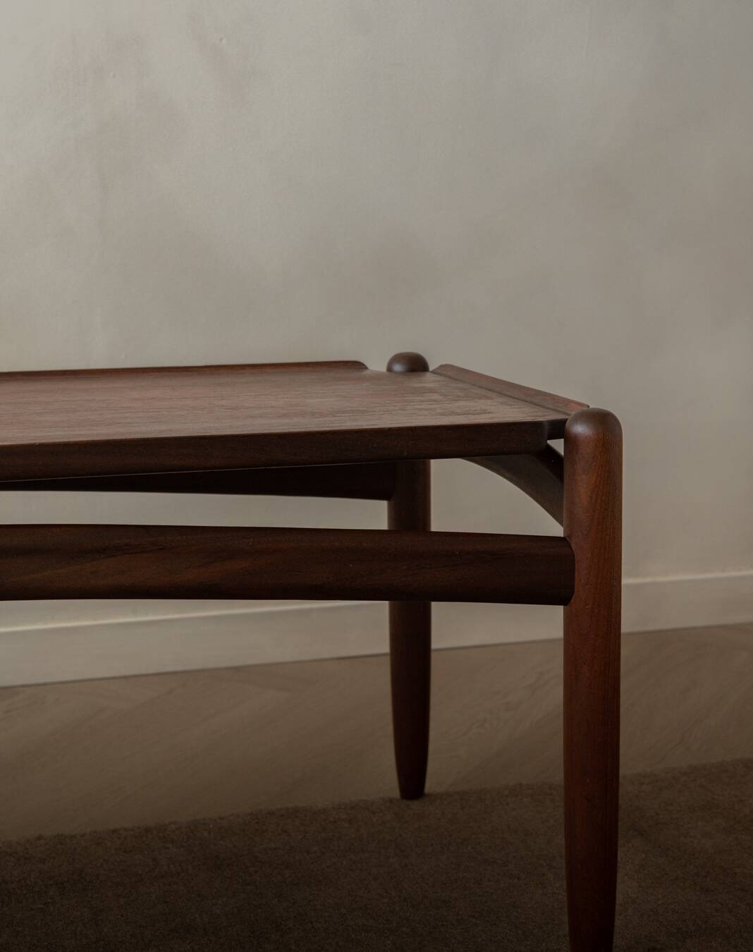 Vintage Teak Coffee Table, Mid Century Modern, Sculptural Arched Stretchers