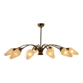 Lustre en laiton, verres texturés, 1960
