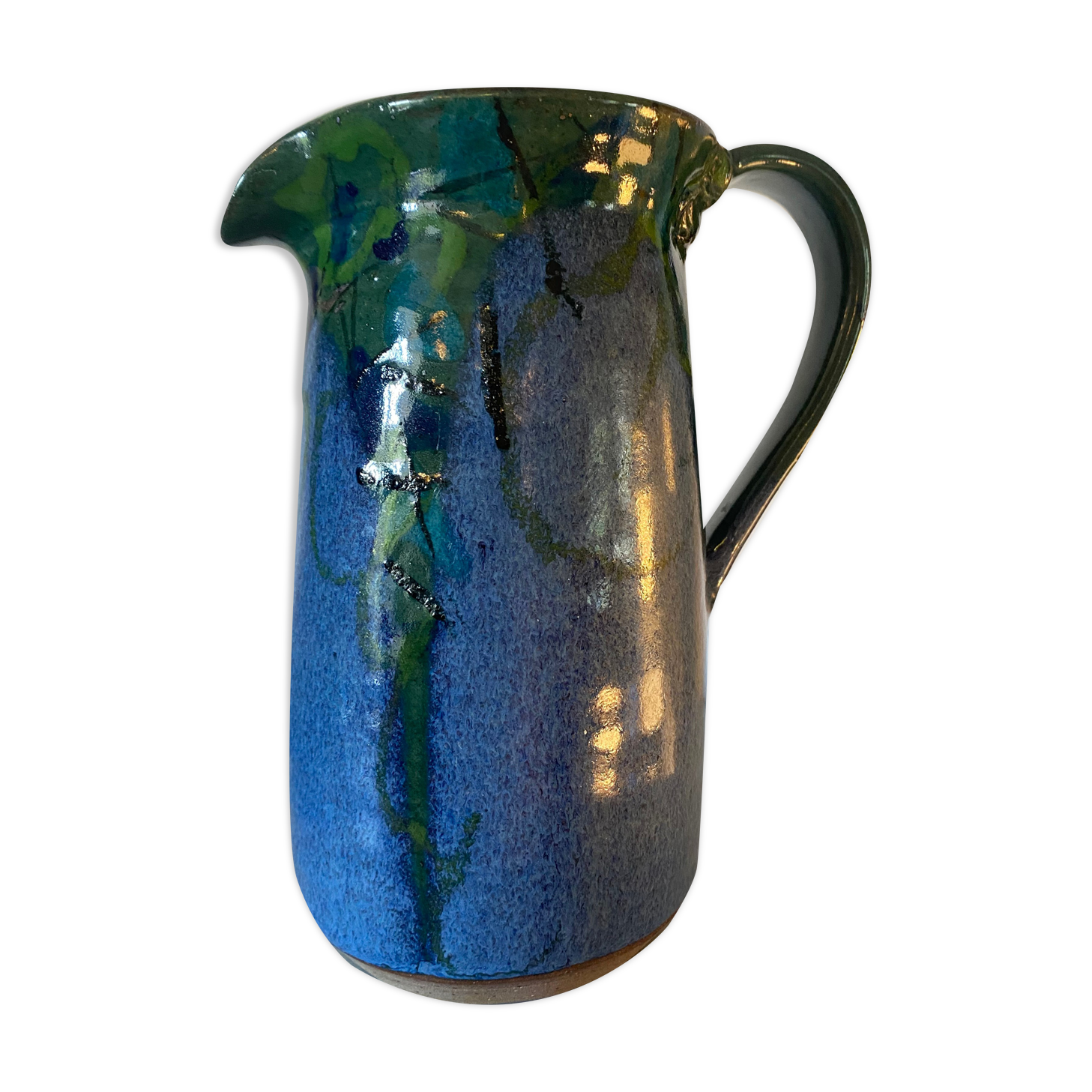 Saint clement-les-places pitcher in blue and green glazed ceramic