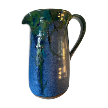 Pichet en céramique émaillé bleu et vert, saint clement-les-places