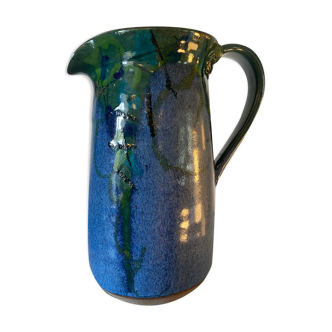 Saint clement-les-places pitcher in blue and green glazed ceramic