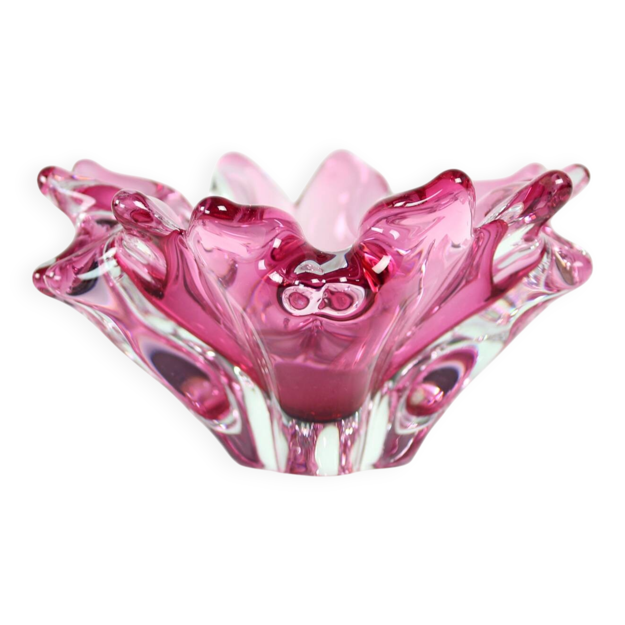 1960s Pink Art Glass Bowl, Frantisek Zemek Czechoslovakia