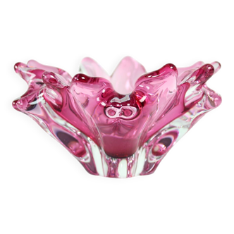1960s Pink Art Glass Bowl, Frantisek Zemek Czechoslovakia