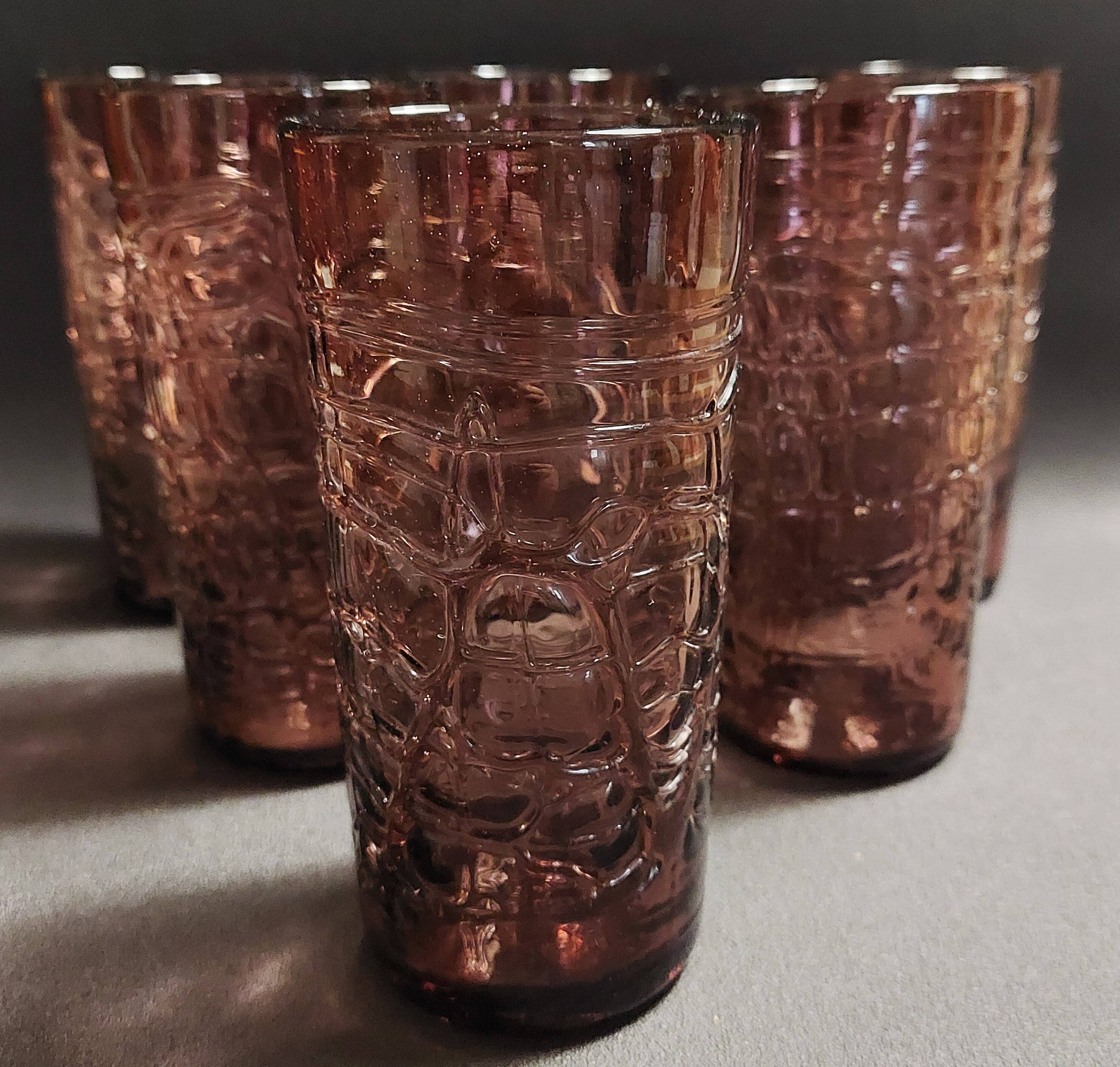 Orangeade set, pitcher, six glasses, purple glass, 70s