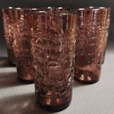 Orangeade set, pitcher, six glasses, purple glass, 70s