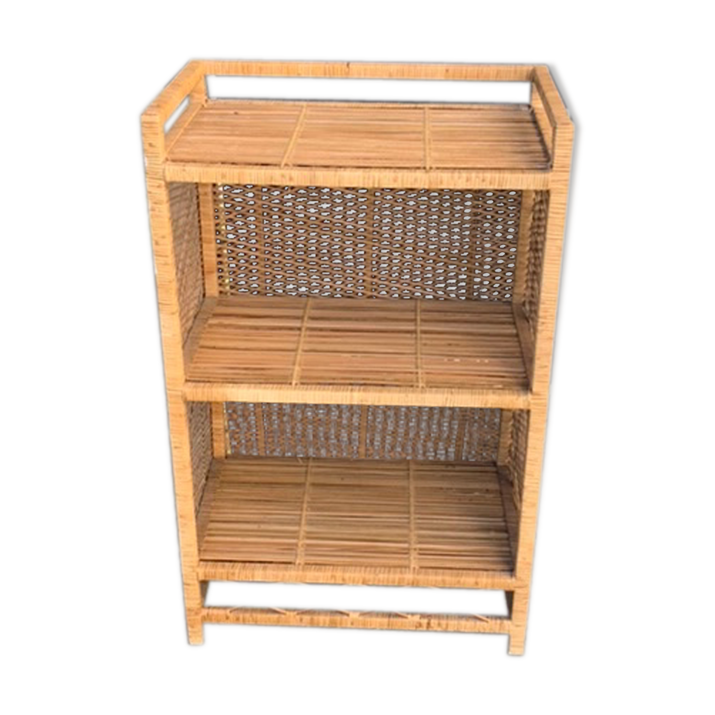Rattan wicker shelf, 3 floors vintage 1960/70