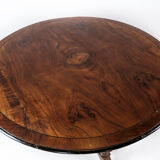 Round dining table of walnut with inlaid wood, 1890s
