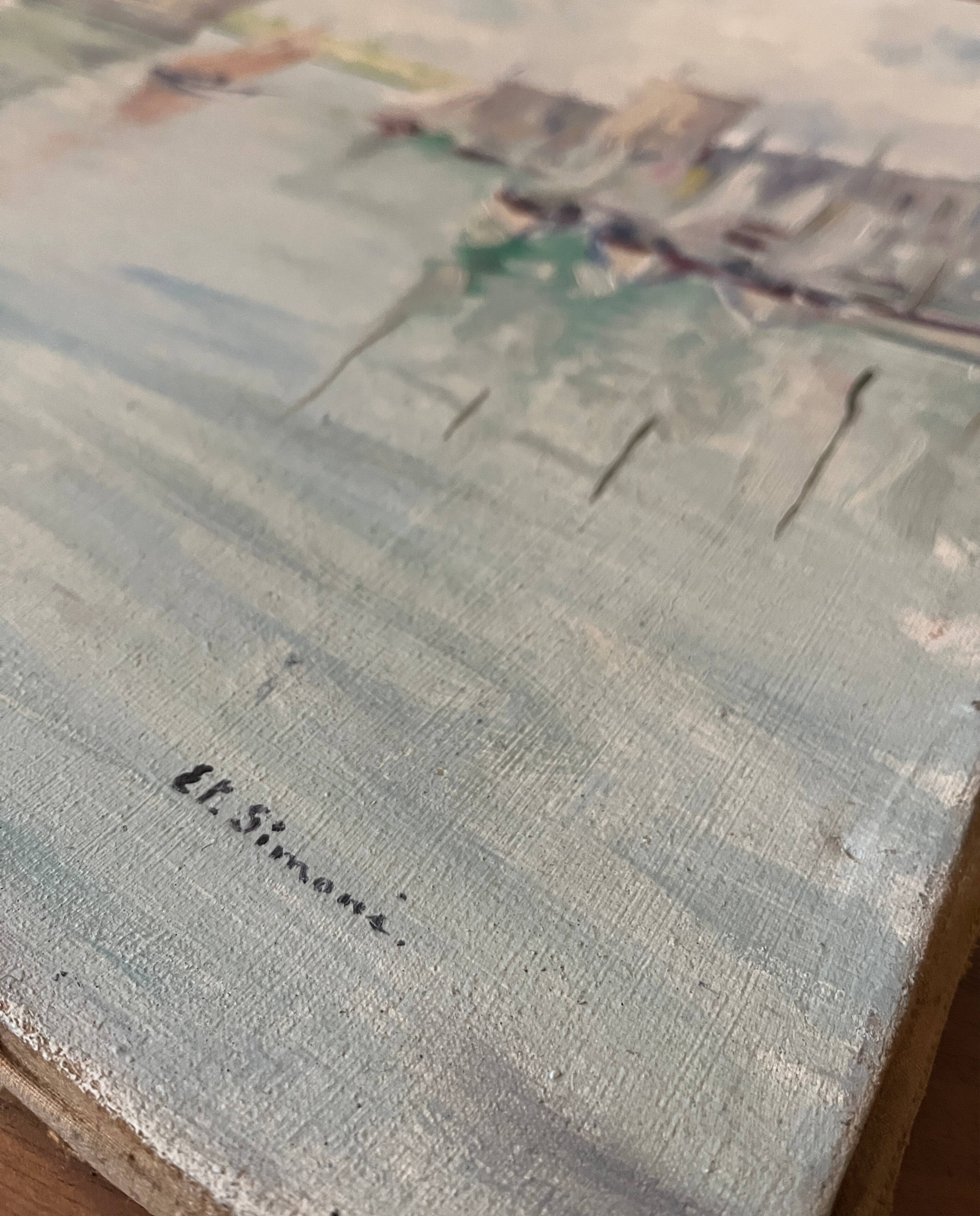 HST painting The Port of La Rochelle Post-impressionist 1900 signed Et. Simoni