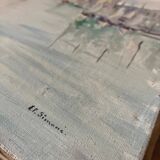 Tableau HST Le Port la Rochelle Post impressionniste 1900 signé Et. Simoni