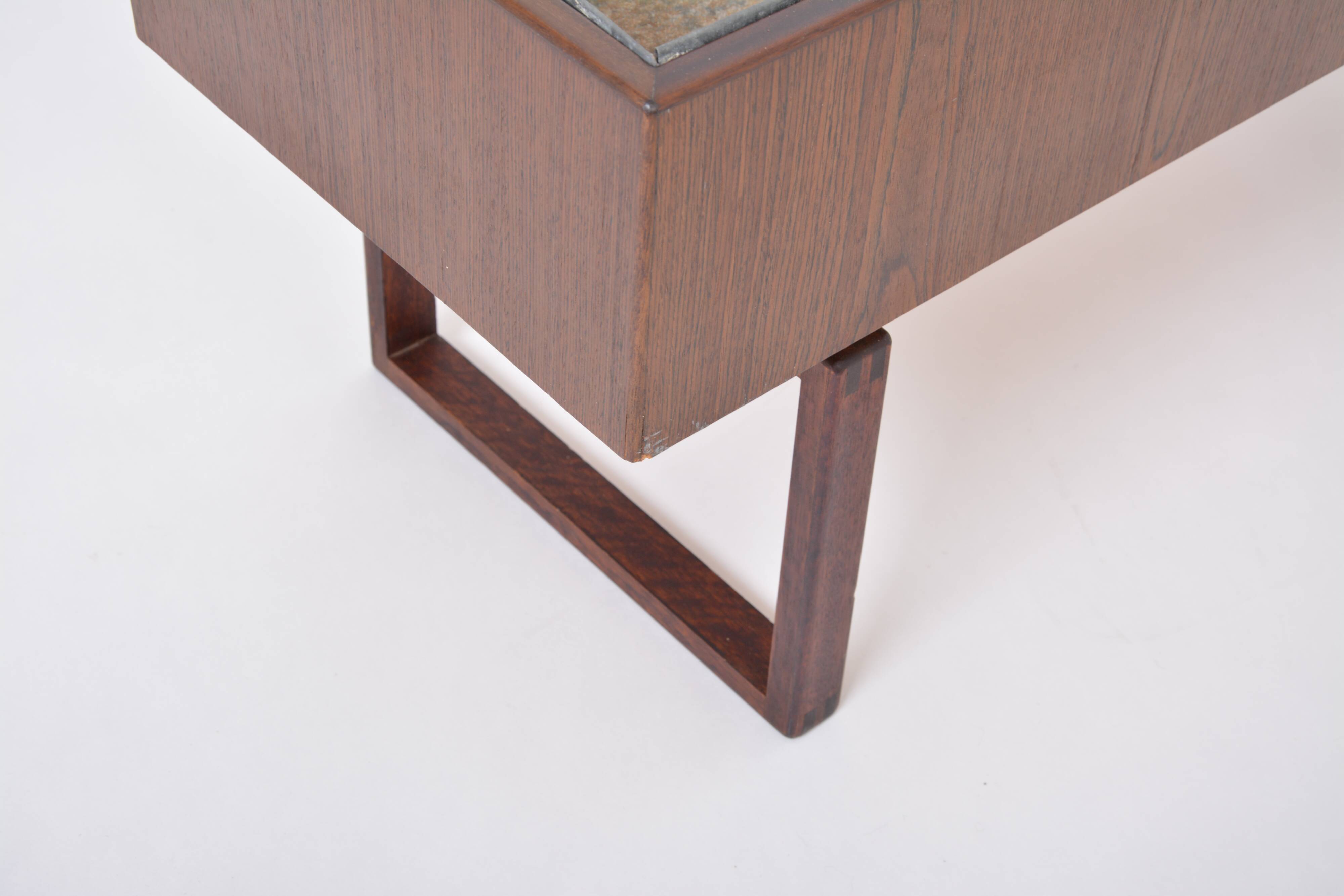 Elegant Danish Midcentury Teak wooden Planter Box with inlay metal tub