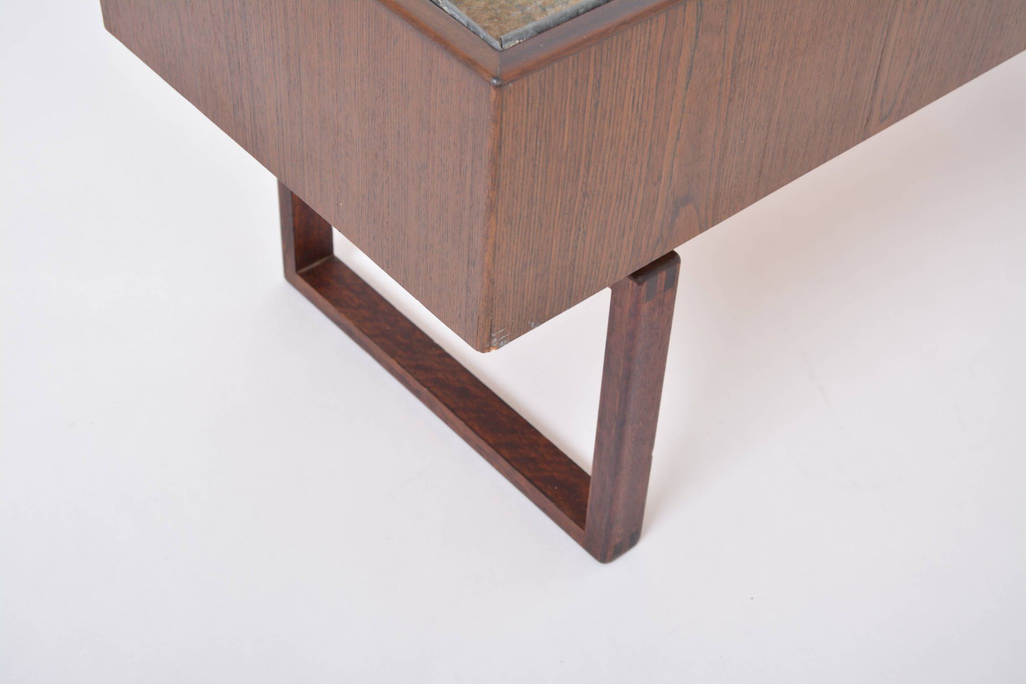 Elegant Danish Midcentury Teak wooden Planter Box with inlay metal tub