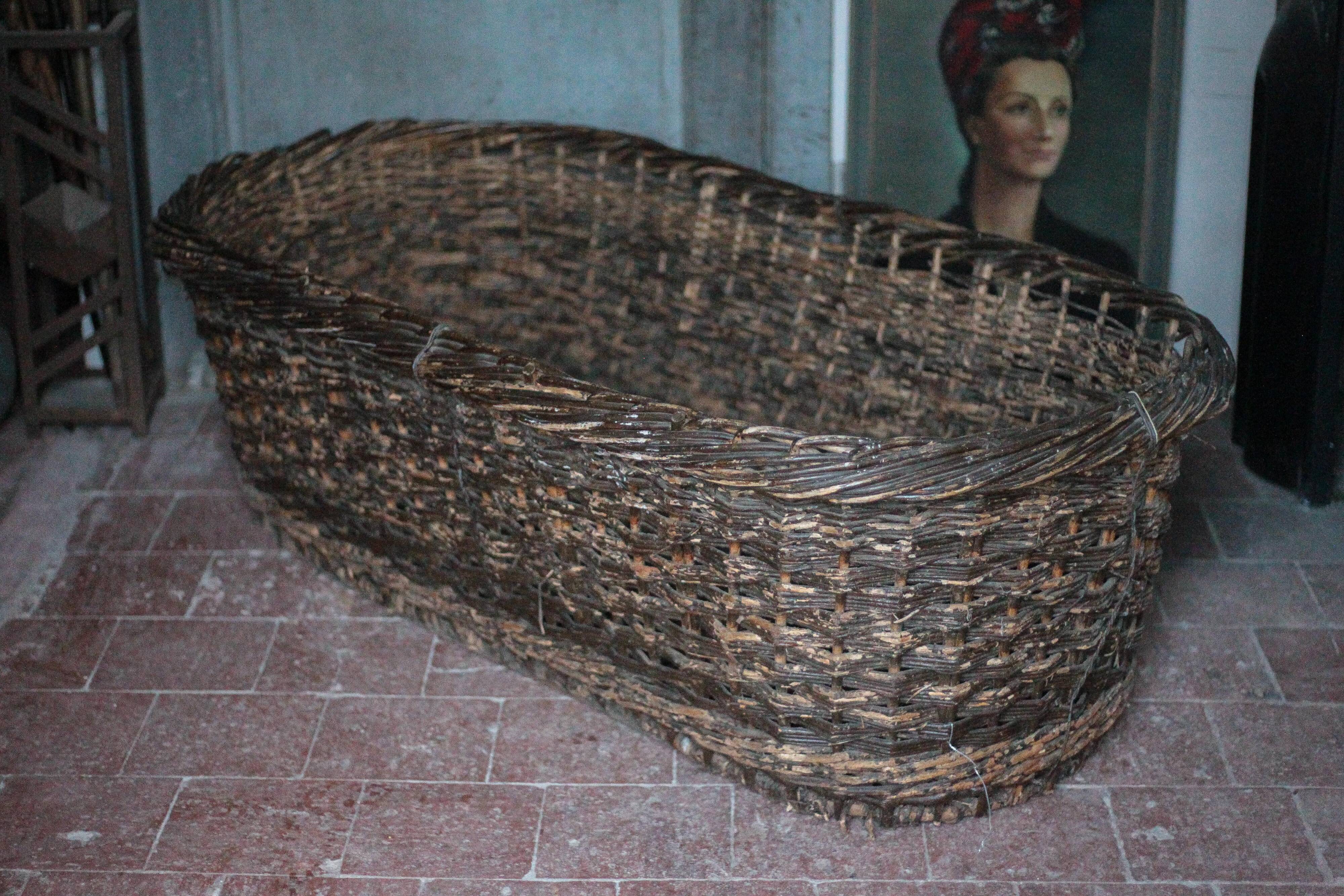 XXL woven basket antique, wicker basket, storage, baker's tool