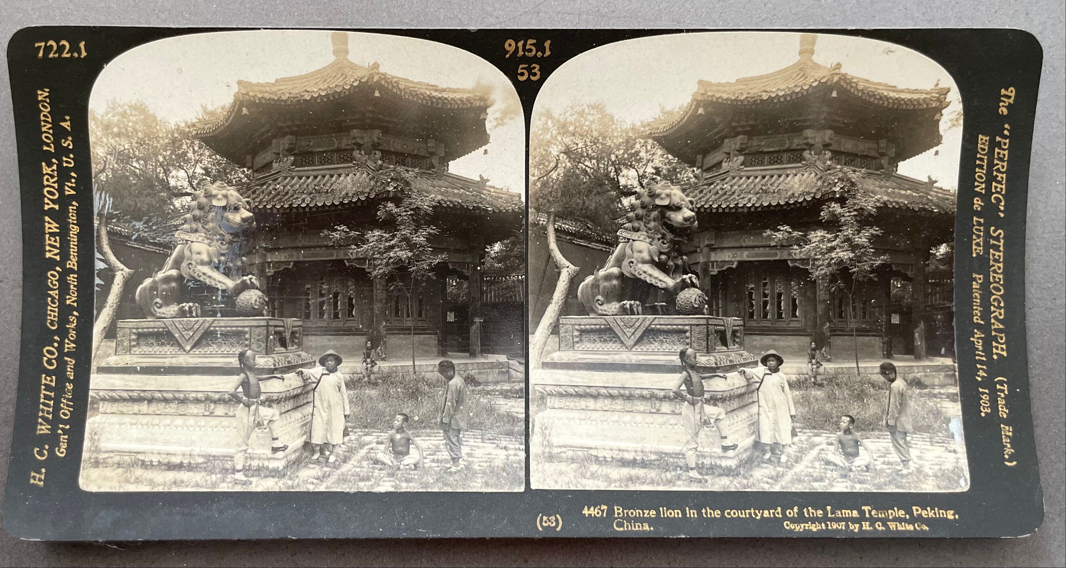 Old photography stereo, stereograph, luxury albumine 1903 Lama Temple, Beijing, China