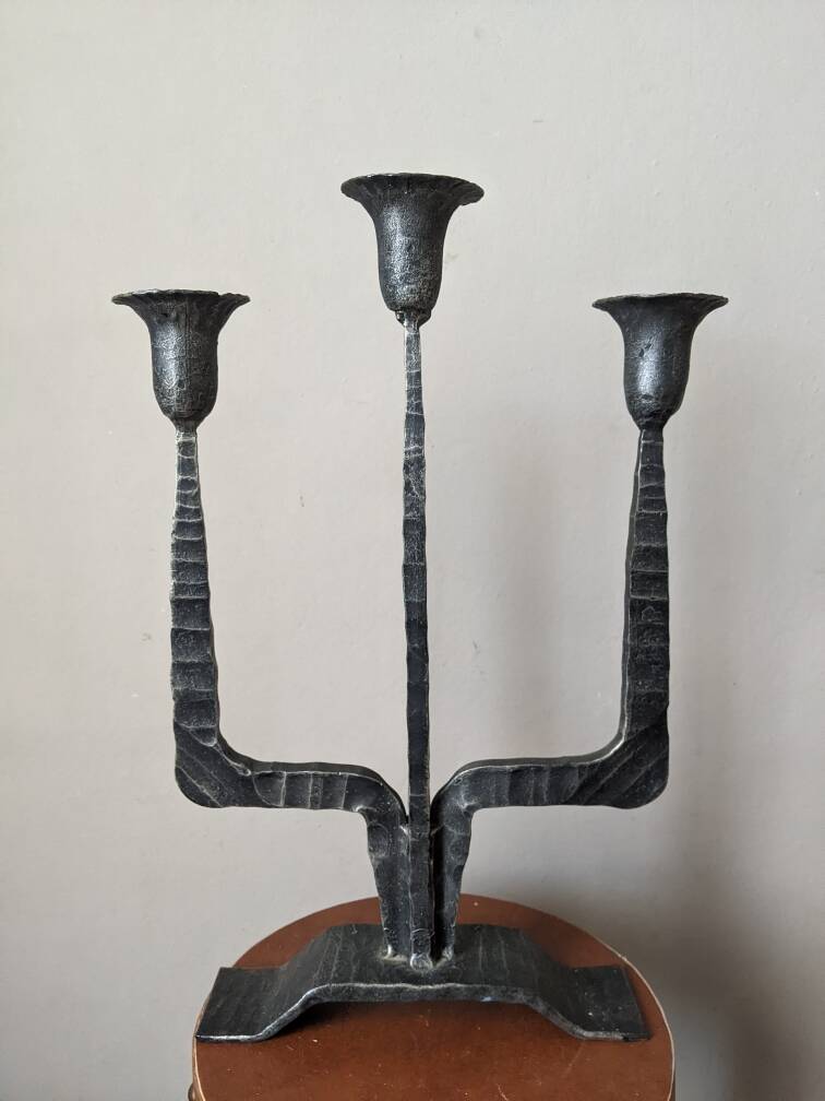 3-arm chandelier, ironwork, brutalist design, handmade