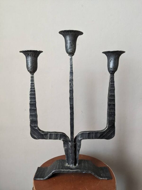Chandelier 3 branches ferronnerie d'art design brutaliste artisanal