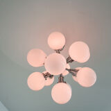 Mid-century "Sputnik" metal pendant light with 13 glass globes, 1970's