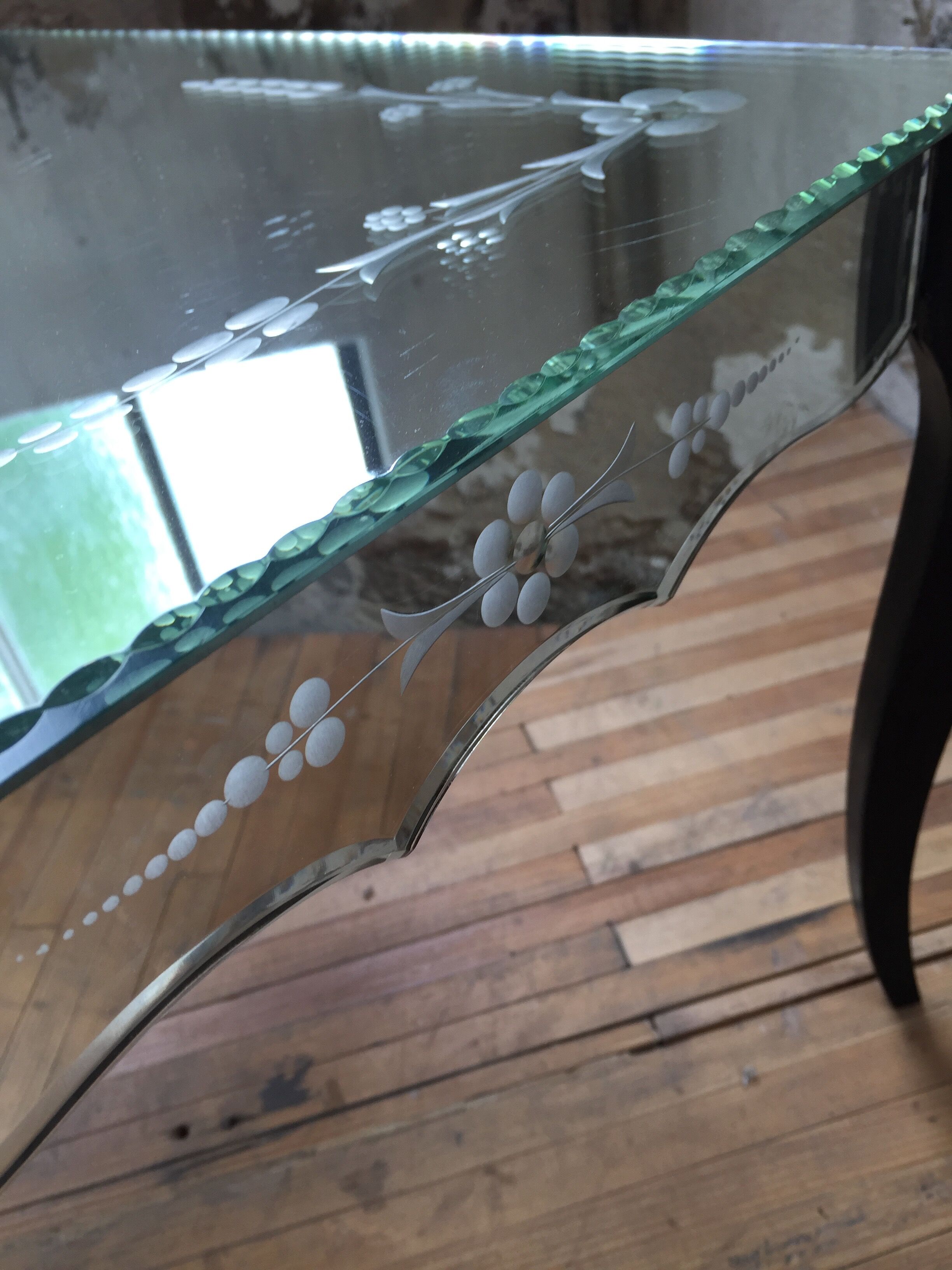 Bevelled mirror coffee table