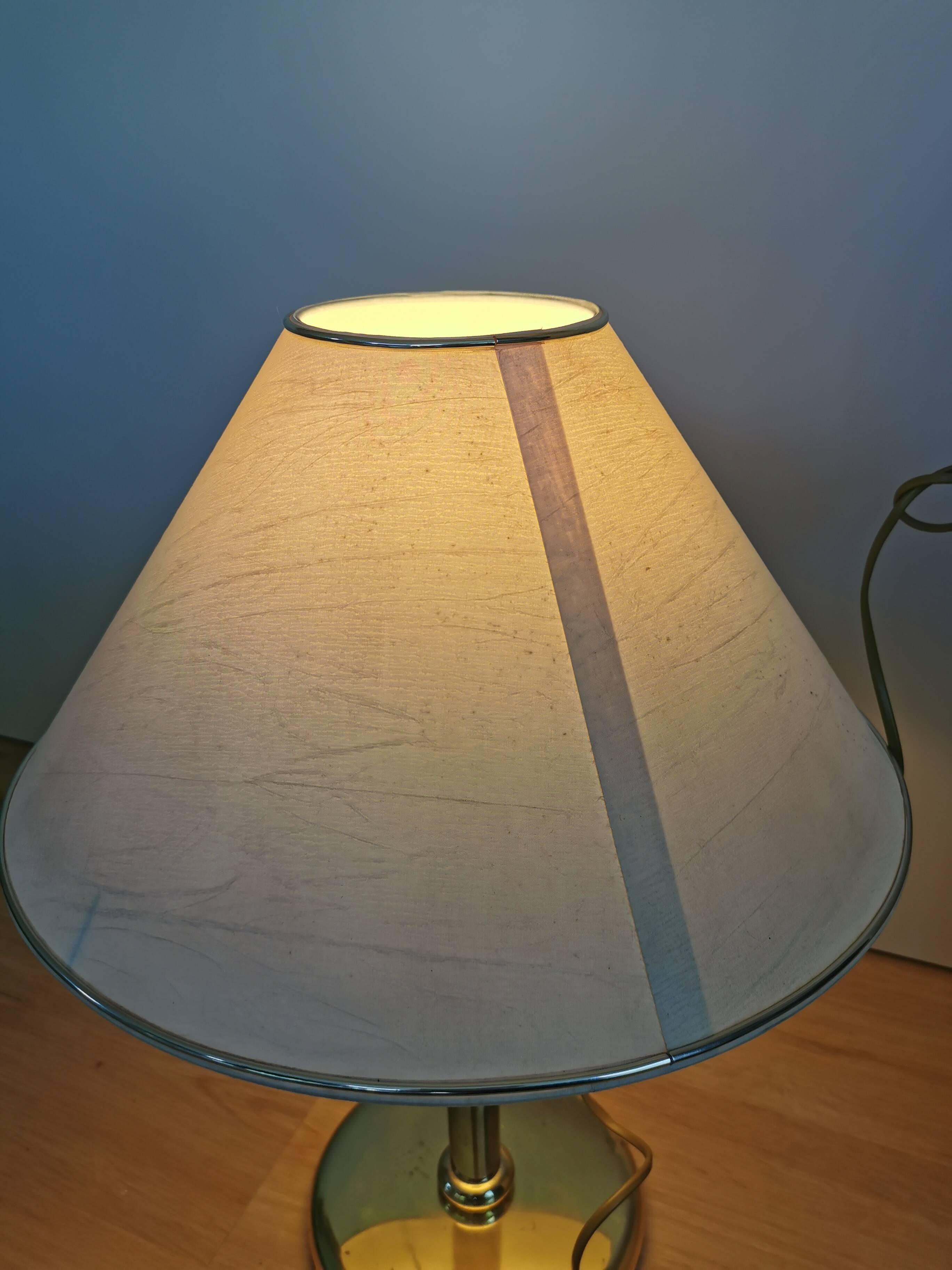 Vintage Brass Table Lamp with Fabric Shade, Mid-Century Bedside Light