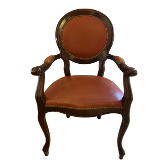 Fauteuil médaillon cuir muscat