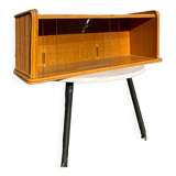 Vintage wall display case 1950 oak and wicker