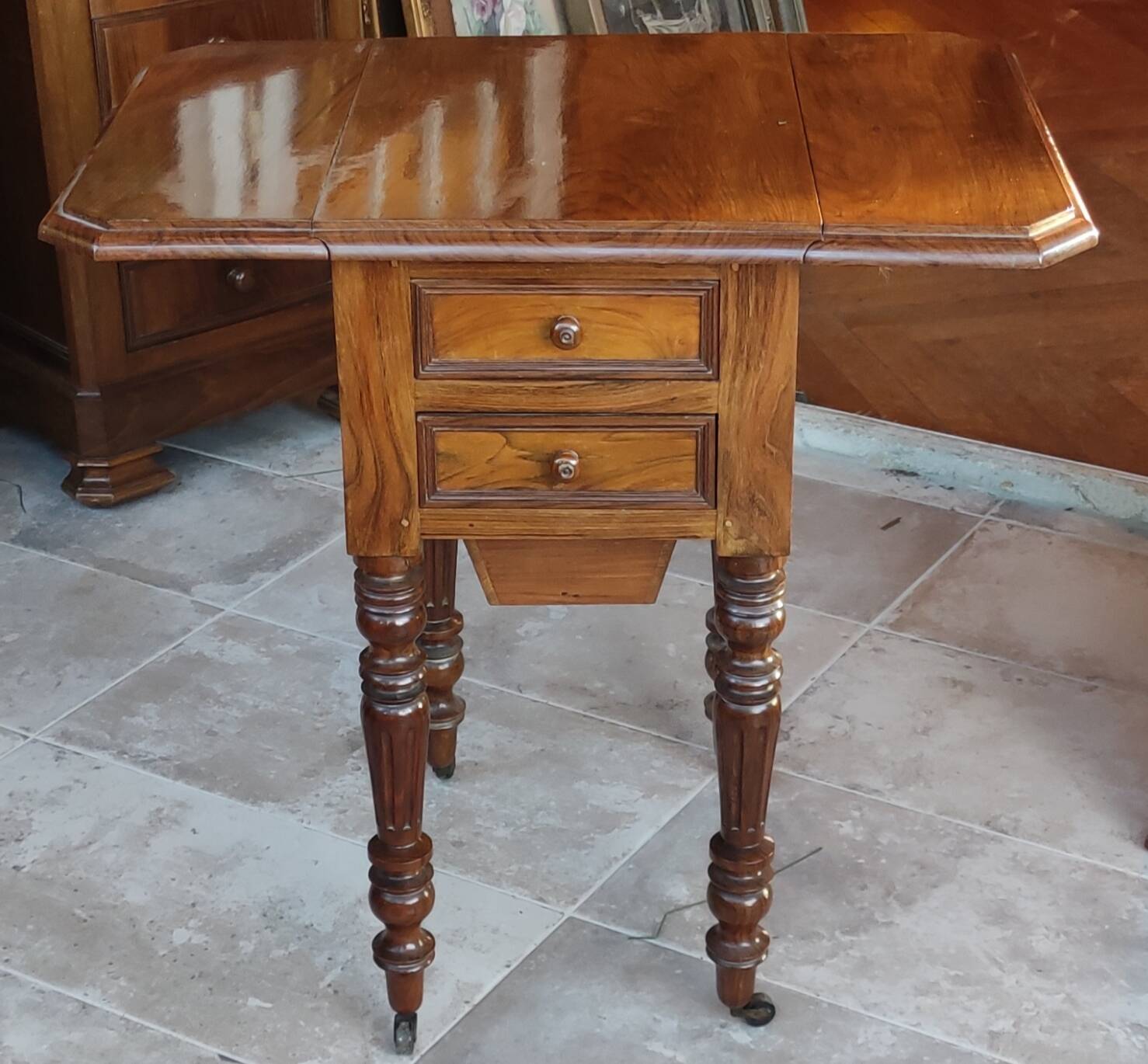 Old bedside table with drop flaps furniture louis xvi style/19th century