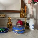Old blue earthenware jewelry box