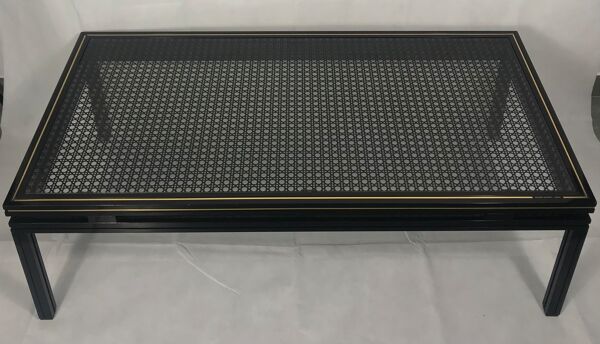 Table basse Pierre Vandel verre motif cannage noir