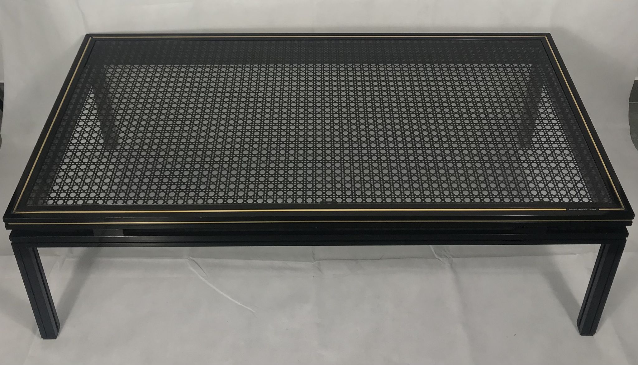 Table basse Pierre Vandel verre motif cannage noir