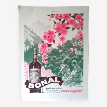 Une publicité papier  vin Bonal  Gentiane -quina  issue d'une revue d'époque 1937