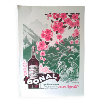 A Bonal Gentiane -quina wine paper advertisement from a 1937 magazine