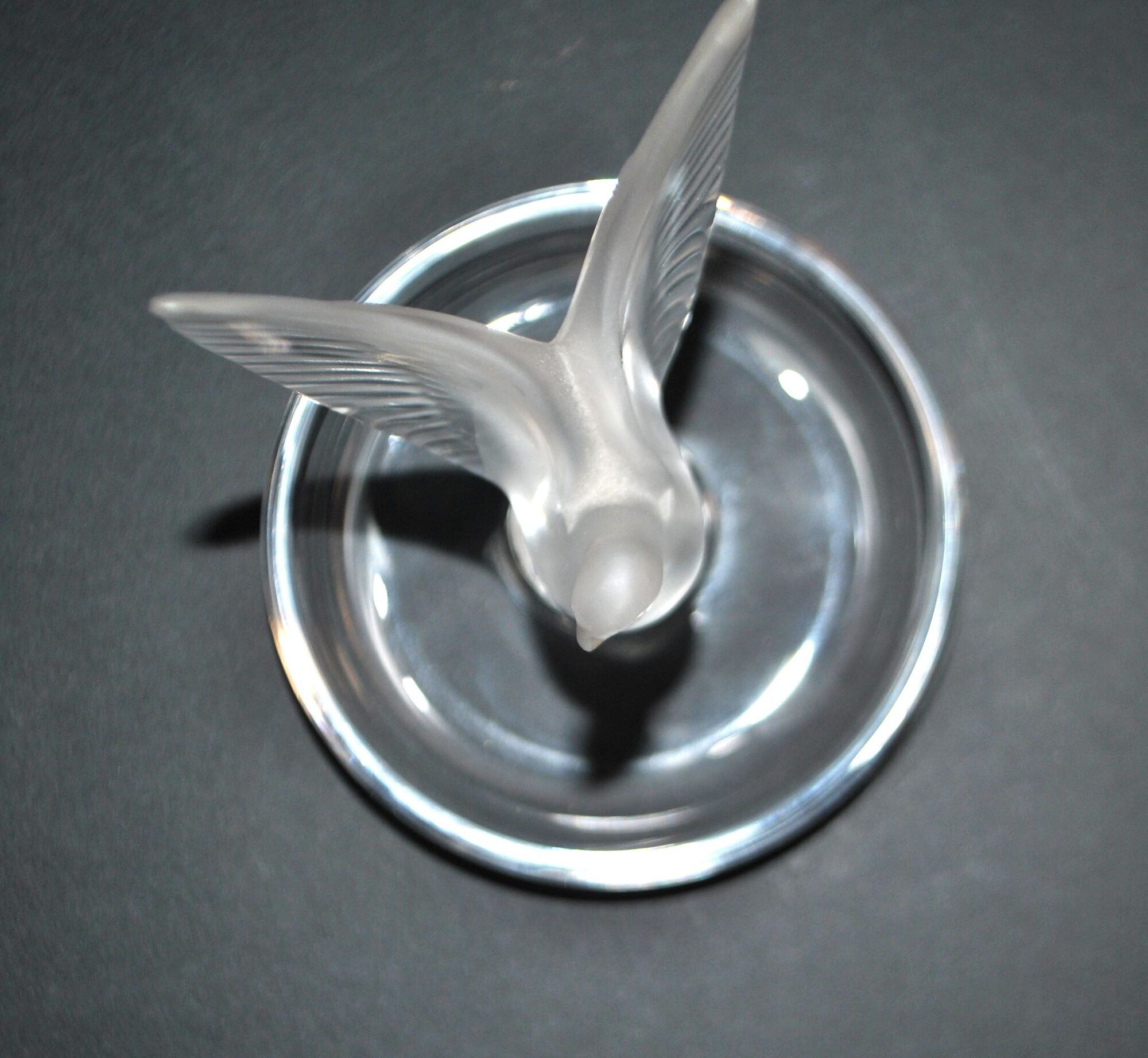 Lalique ashtray dish bird dove in frosted crystal and signed