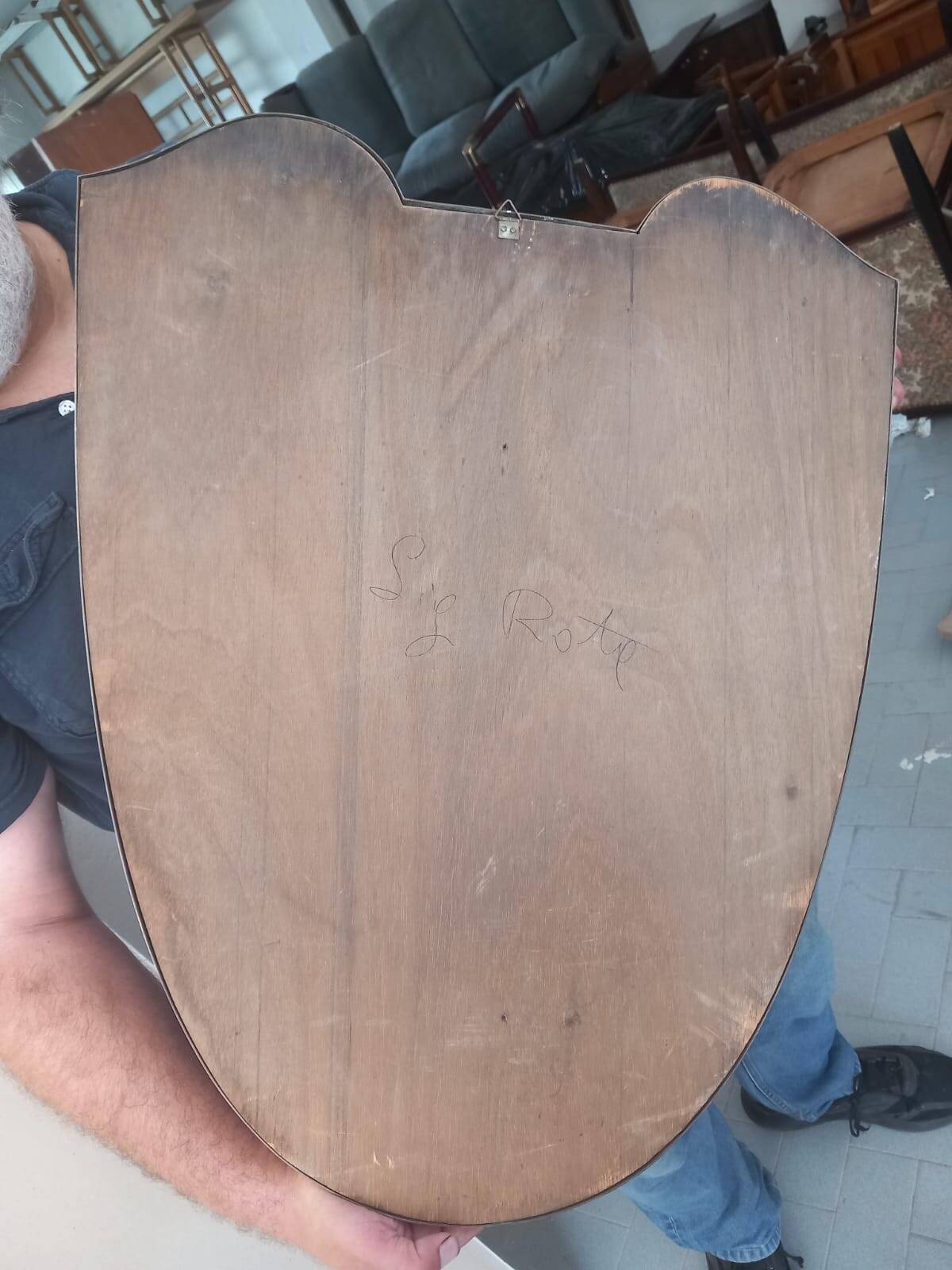 Shield-Shaped Mirror with Brass Frame, 50s