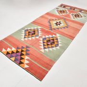 5x11 Kilim Long Wide Faded Samon Kilim Rug, Rare Style Anatolian Flatweave
