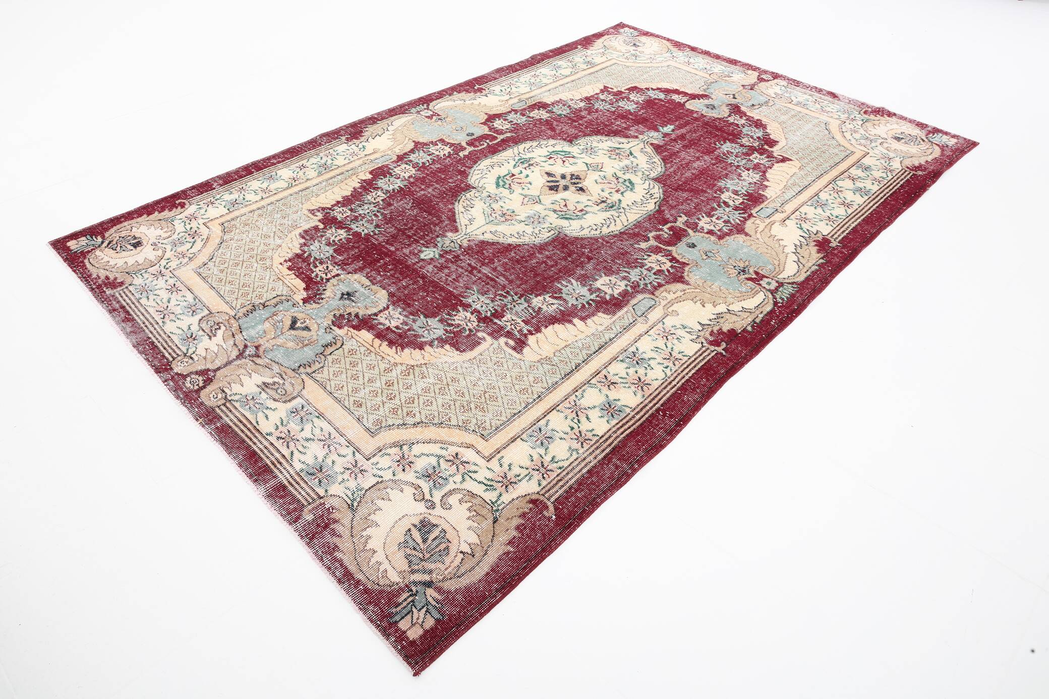 7x10 Persian Burgundy Beige Vintage Rug, 201x323Cm