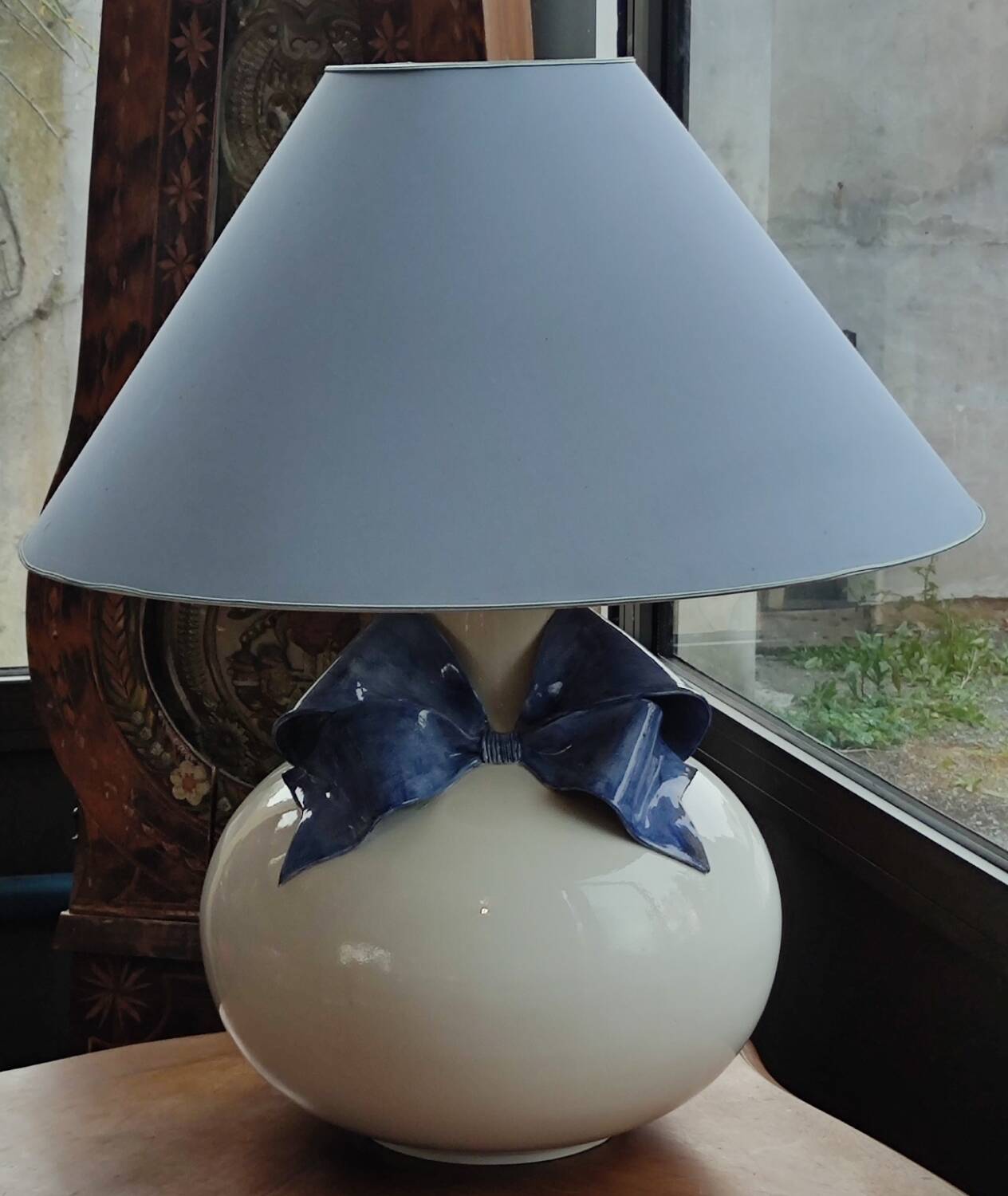 Large vintage ceramic lamp/marie paule gilles knot decor/