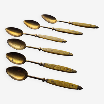 Set of 6 spoons gold metal & bakelite