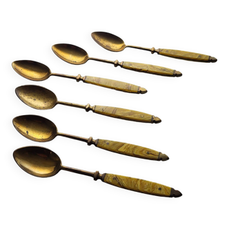 Set of 6 spoons gold metal & bakelite