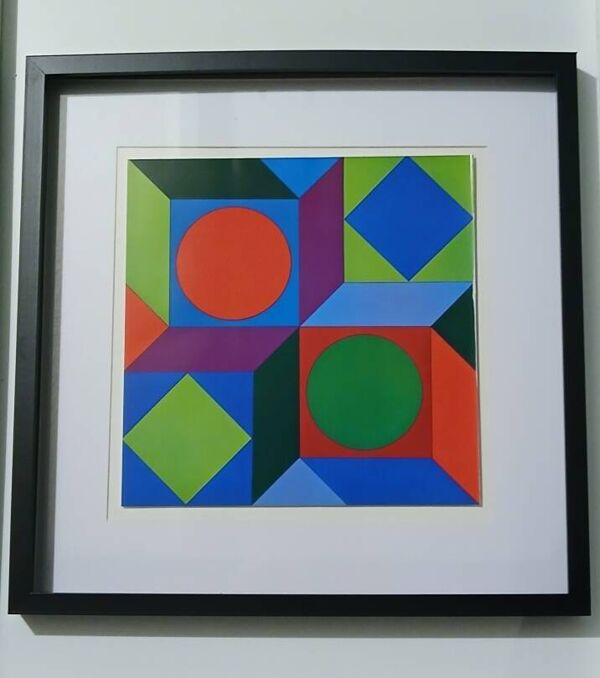 Tableau Vintage Art Optique - Victor Vasarely - Cadre 40x40cm