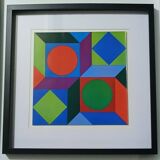 Tableau Vintage Art Optique - Victor Vasarely - Cadre 40x40cm
