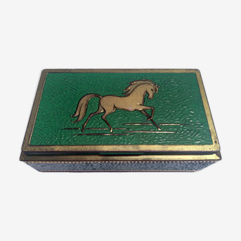 Boite cheval vintage gold sur fond vert
