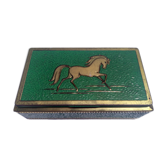 Boite cheval vintage gold sur fond vert