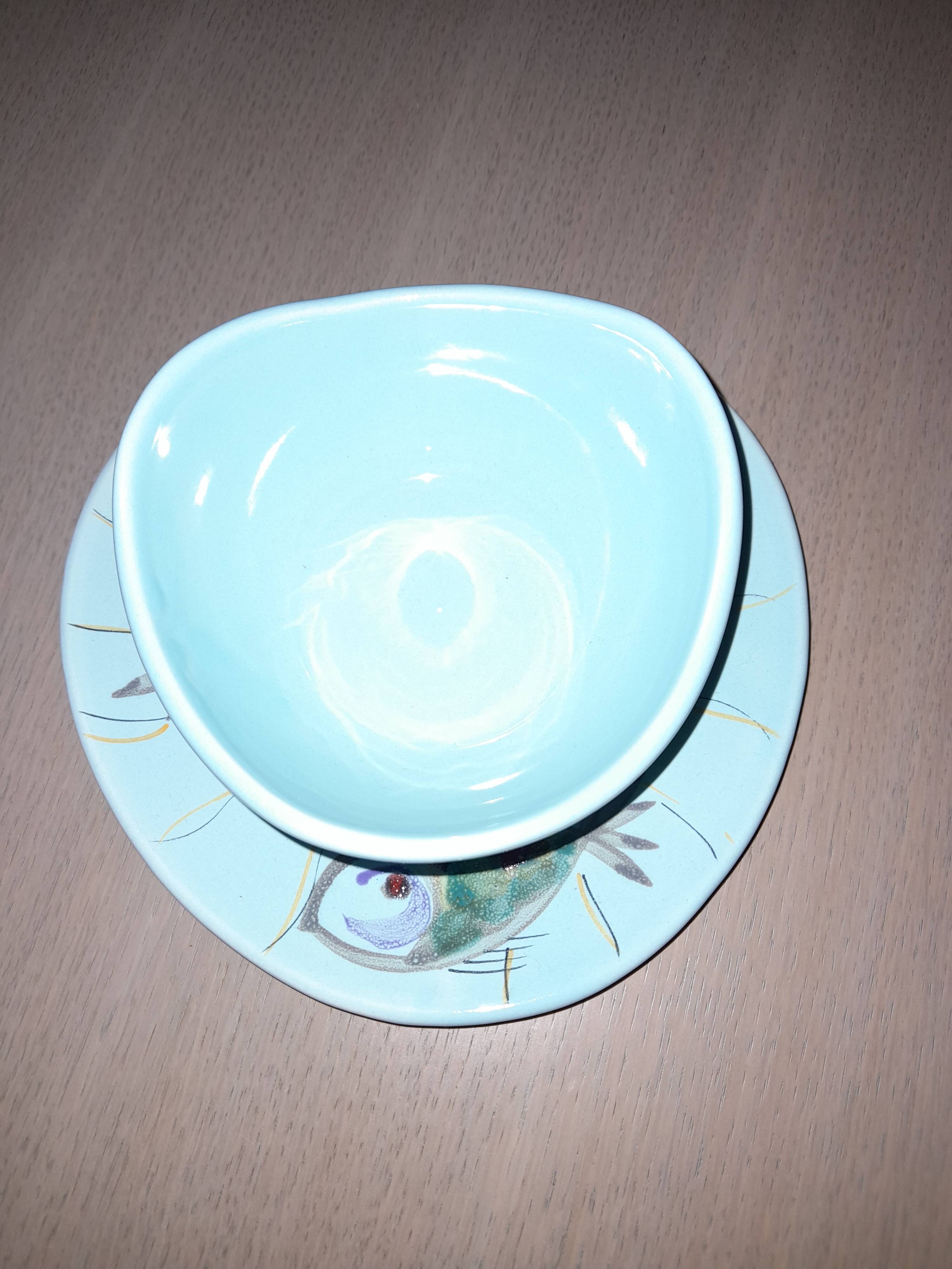 Seafood service / fish 14 pieces / PORNIC M.B.F.A Hand-painted