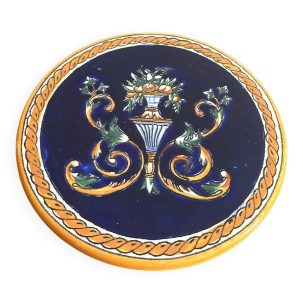 Dessous Verre Bouteille Faïence Gien Modèle Renaissance Ange Angelot Putti