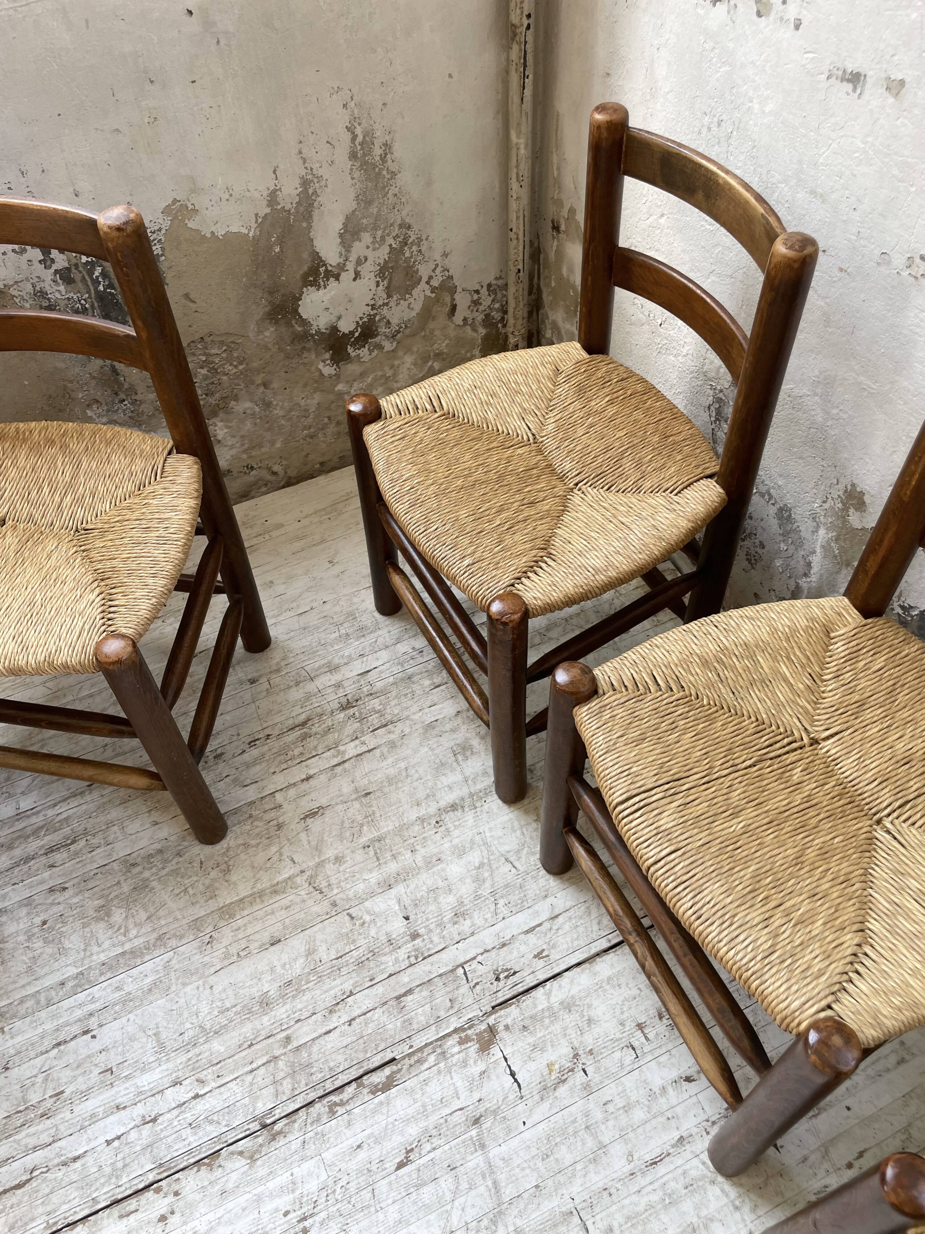 6 straw and oak chairs, mountain furniture