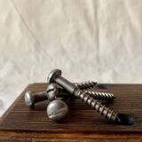 Vintage wall-mounted coat rack in solid wood - 3 cast aluminum hooks