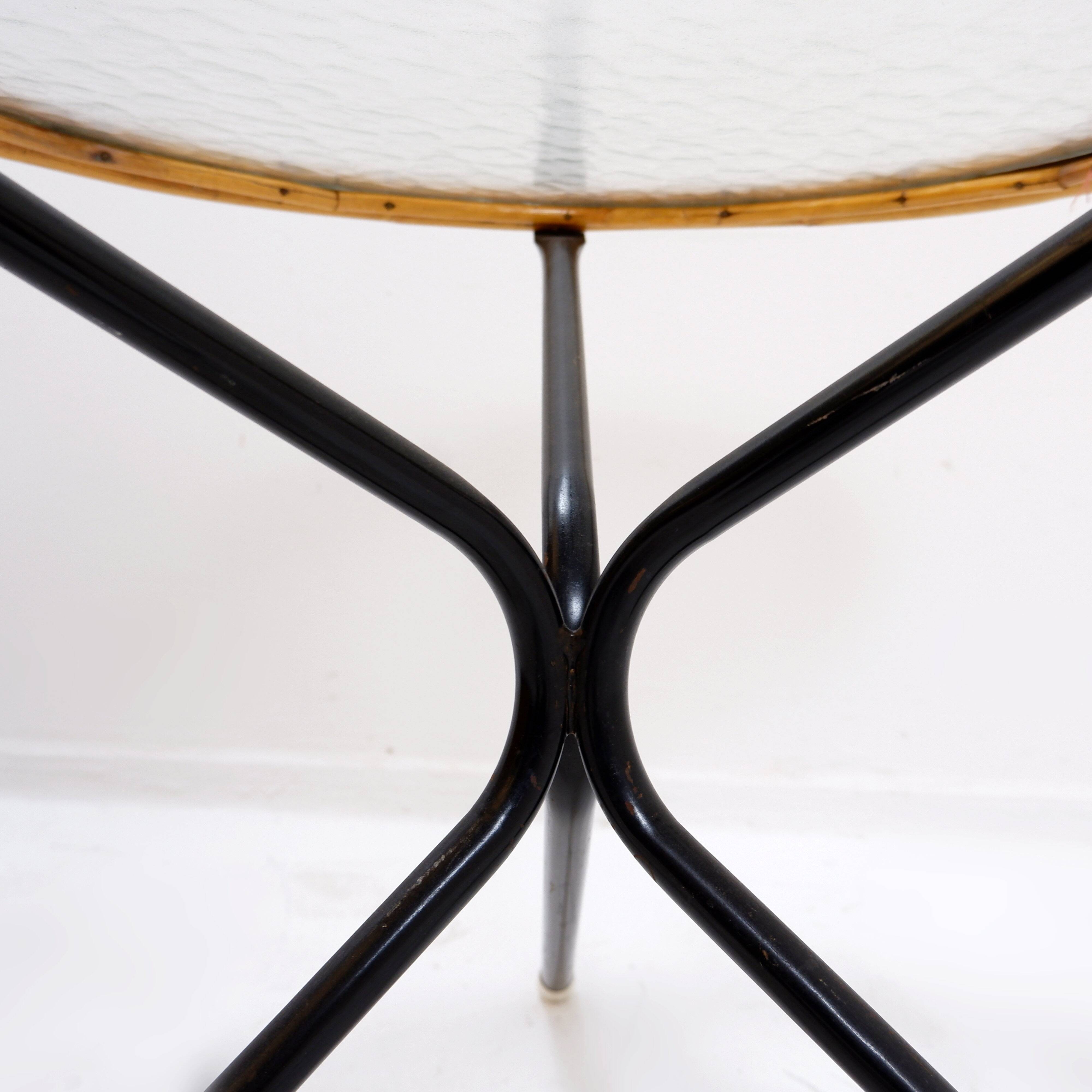 Mid-century bamboo, metal, and glass side table - Netherlands 1960s