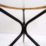 Table d'appoint milieu du siècle en bambou, métal et verre - Pays-Bas années 1960