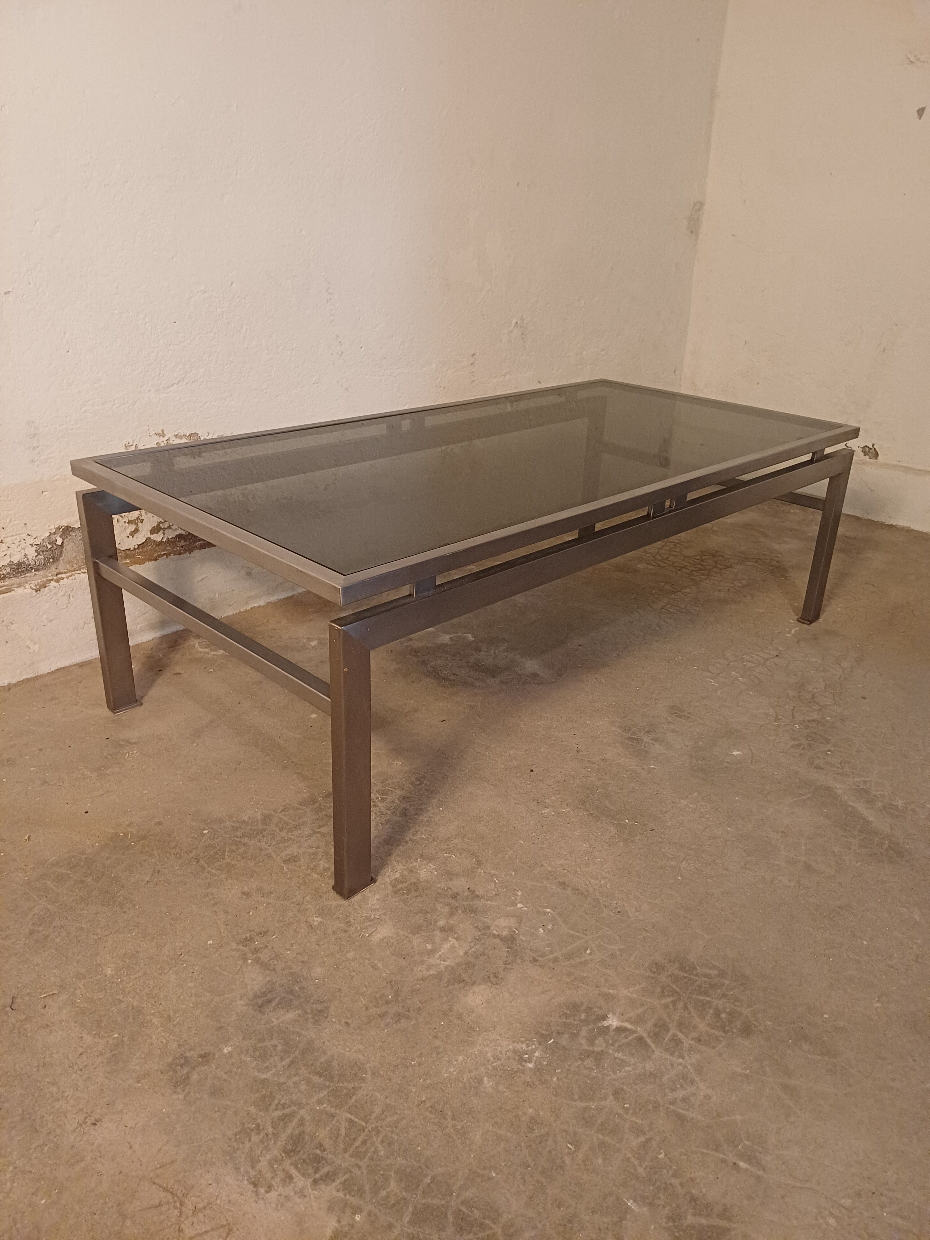 Table basse design vintage verre fumé