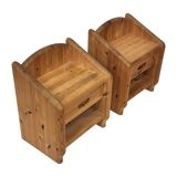 Vintage set of two pine wood bedside tables
