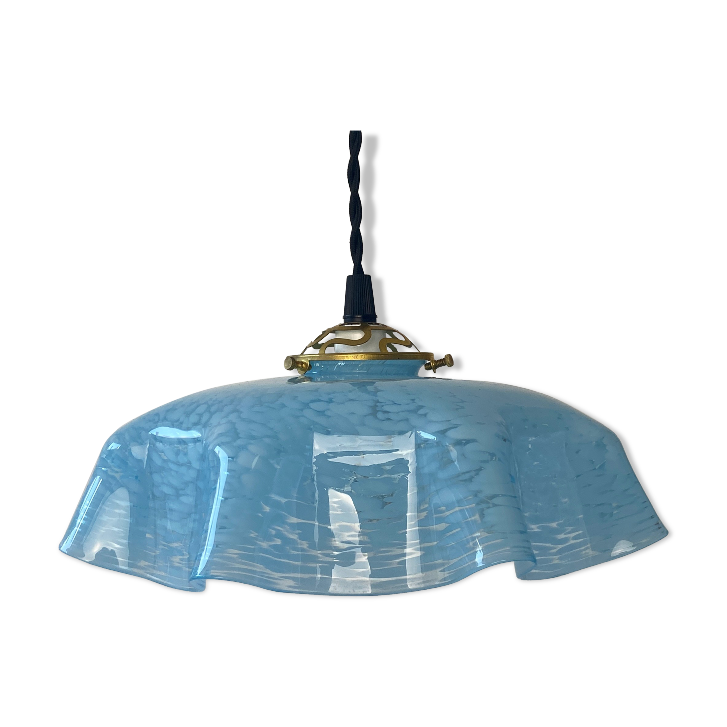 Old vintage suspension glass of blue Clichy